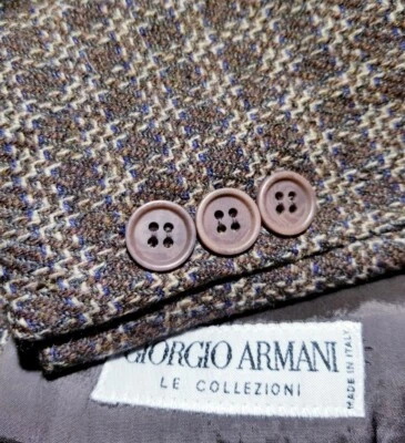 42R Armani COLLEZIONI Brown/blue wool Tweed Check Plaid Blazer Sport Coat jacket - Image 1 of 4