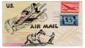 C32 Transport 5c Airmail FDC 1946 - Thornton Shaw Hand-drawn - Picture 1 of 2