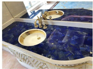 Blue Marble Lapis Lazuli Dining Table Vanity Top Inlay Stone Handmade Home Decor