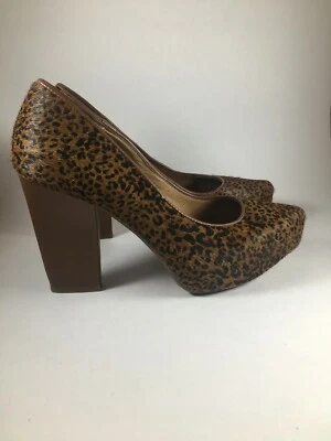 JEFFREY CAMPBELL ~ US 7.5 SAWYER Leopard Calf Hair Platform Pumps Wooden Heel - Изображение 1 из 4