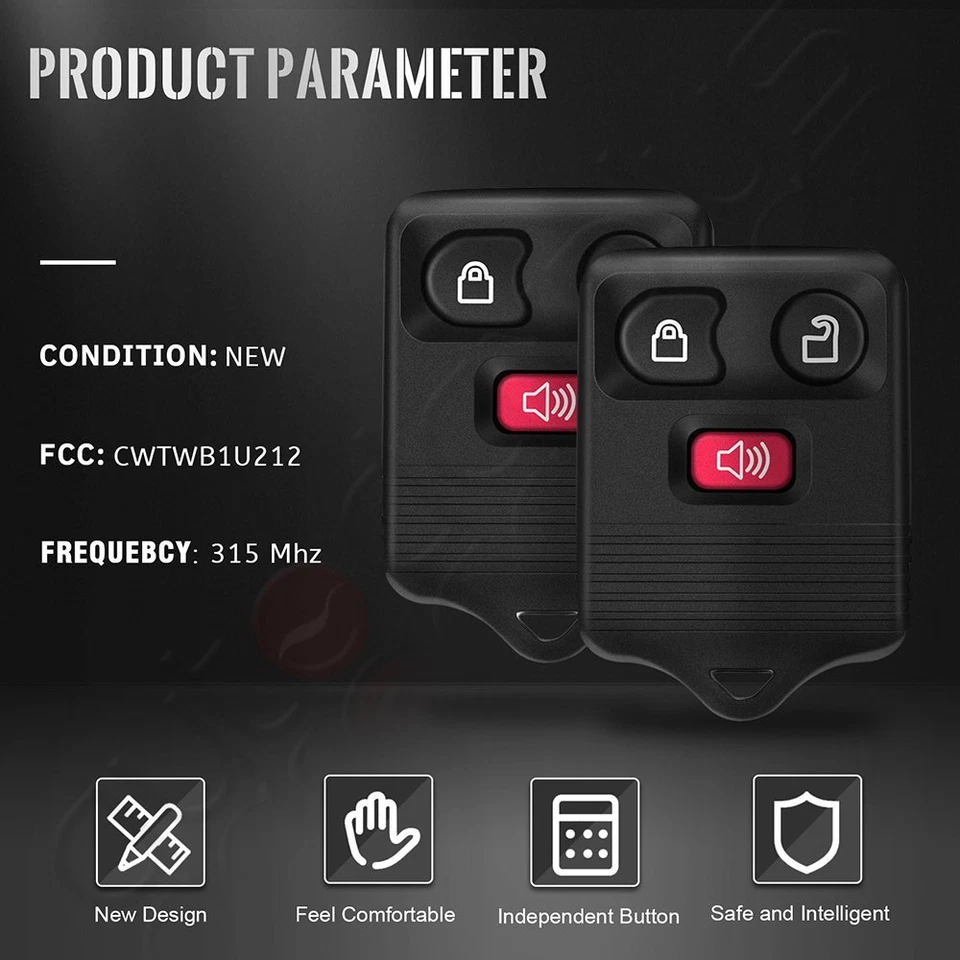 2 For Ford F-150 1999 2000 2001 2002 2003 2004-2007 Remote Car Key Fob Buttons - Изображение 1 из 4