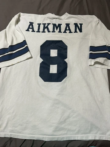 Vintage Logo 7 Dallas Cowboys Troy Aikman Jersey T shirt size XL White Cover