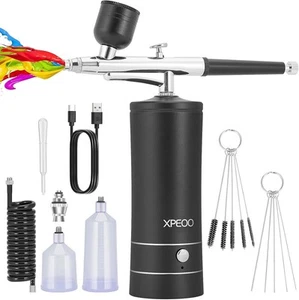Airbrush KIT Cordless 27PSI Rechargable with Compressor Portable Air Black - Picture 1 of 7