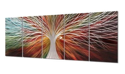 Abstract Metal Wall Art - Tree Of Life Hand Crafted 5 Pieces Panels Large Big... - Image 1 of 4