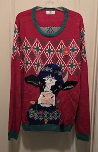 Ugly Christmas Festive Cow Sweater Holiday Time Women's/ Mens XL 46-48 New Read - Picture 1 of 6