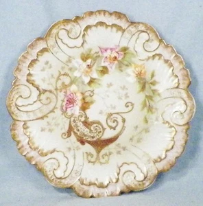 Limoges Cabinet Plate AK CD Hand Painted Pink Flowers Gold Lattice Klingenberg - Afbeelding 1 van 5
