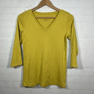 T-shirt J Jill Pima cotone scollo a V manica balletto taglia XS gialla classica softcore - Foto 1 di 9