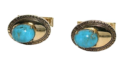 Gemelos vintage azul bebé turquesa natural cabujón color dorado EBS7579/91925 Foto 1 de 2