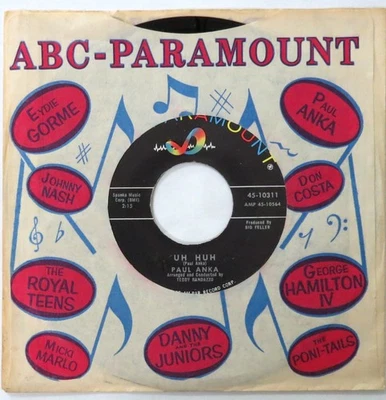 PAUL ANKA Uh Huh ABC 45 popcorn teen rocker 1962 7” HEAR - Image 1 of 2
