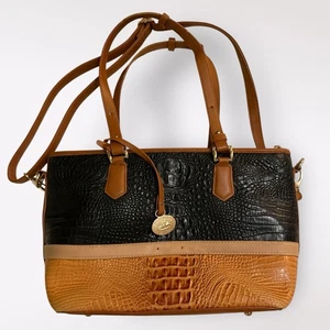 Brahmin Black And Brown Crocodile Embossed Satchel Handbag - Picture 1 of 4