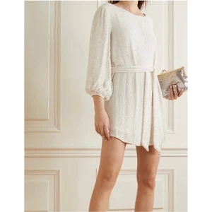 Nuevo con etiquetas Mini Vestido Retrofete Grace Terciopelo Recortado Blanco Lentejuelas Manga Larga Cinturón X - Imagen 1 de 13