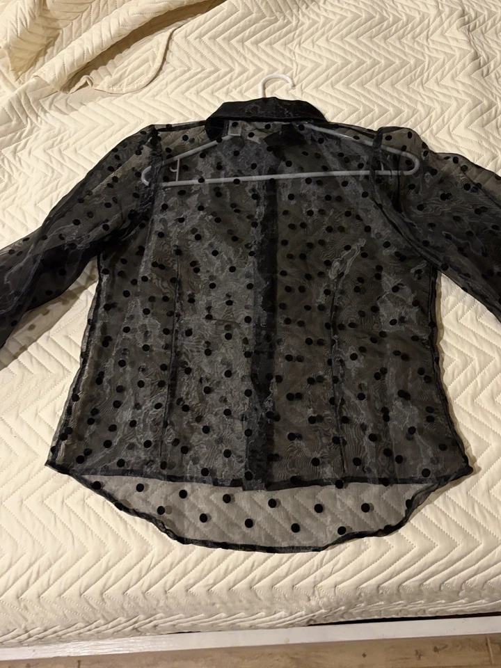 Blusa negra a lunares abotonada con mangas largas transparentes nueva con etiquetas — talla S 🖤 Foto 1 de 4