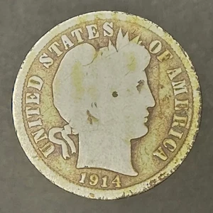 Moneda de diez centavos de barbero S 1914 muy circulada detalle bien usado - Imagen 1 de 4