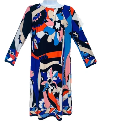 Vestido Donna Morgan Retro Colorido 4 Cambios Elastizado Años 70 Boho Floral Hasta la Rodilla Foto 1 de 4