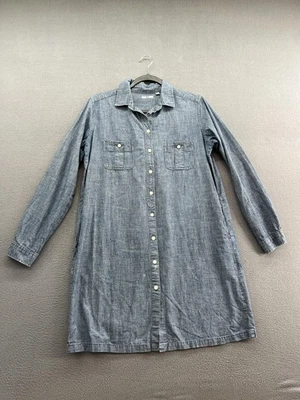 Uniqlo Shirt Dress Womens Medium Blue Chambray Button Down Long Sleeve Pockets - Image 1 of 4