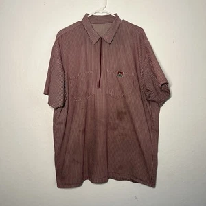 Ben Davis Hickory Stripe Work Shirt Size 2XL Red White Oil Stained Grunge - Picture 1 of 8