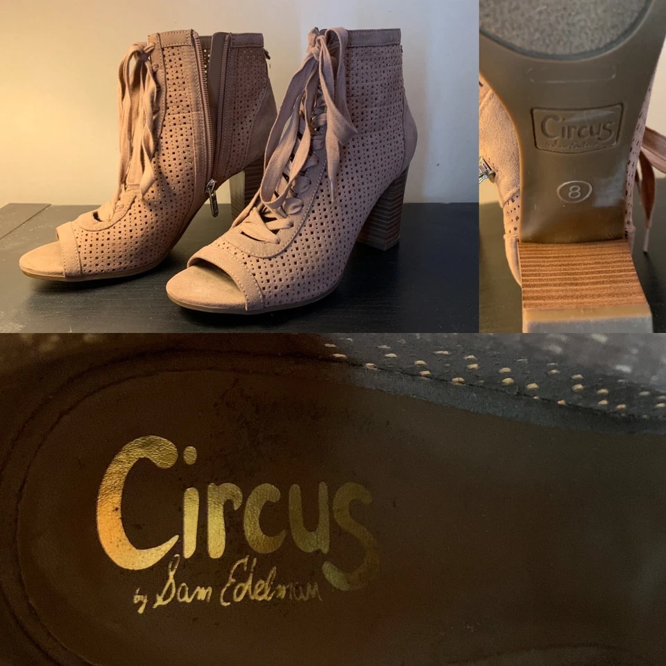 Circus Sam Edelman Boots Womens 9 Lace Up Ankle Boties Brown Fabric Peep Toe - Image 1 of 1