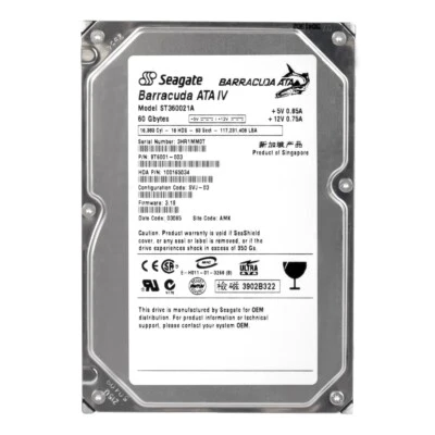 Hard Drive Seagate Barracuda ST360021A ATA IV 60GB 7200RPM 2MB ATA 3.5'' Inch - Image 1 of 3