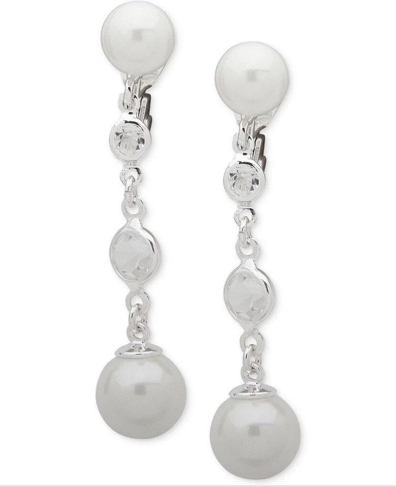 Lauren Ralph Lauren Silver Tone Faux Pearl Clip-on Linear Earrings 500x