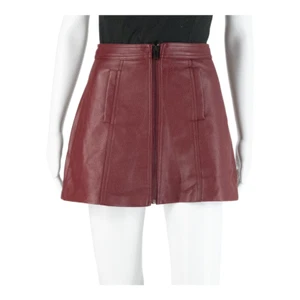 BERSHKA Leather Feel Front Zip Womens Mini Skirt Red Short XS - Picture 1 of 5