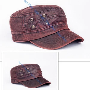 Gorra de béisbol militar cadete sombrero liso ajustable de cuero sintético vintage para hombre - Imagen 1 de 7
