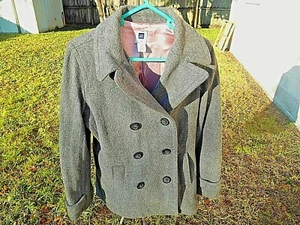 GAP GIRLS LONG DOUBLE BREASTED WOOLEN PEA COAT LINED JACKET SIZE MEDIUM - Picture 1 of 12
