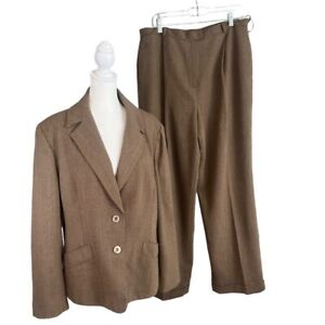 RENA ROWAN Wool Blend Suit (blazer sz 14) (wide leg cuffed pants sz 16)