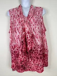 NWT Avenue Womens Plus Size 26/28 (3X) Pink Dot V-neck Scarf Top Sleeveless - Picture 1 of 11