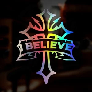 I Believe Jesus Cross Christian Faith Öl Slick holographisches Aufkleber Autoaufkleber - Bild 1 von 1