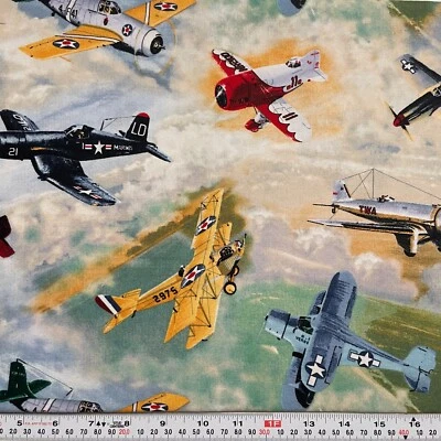 Cranston Air Force Airplanes US Postal Services Cotton Fabric Remnant 12" x 42" - Image 1 of 2