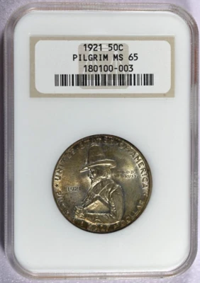 1921 NGC MS65 Pilgrim Classic Commemorative Half in Old Holder - Image 1 of 2