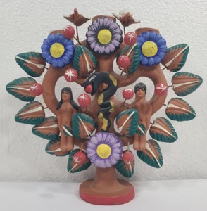 Candelabro vintage fatto a mano albero della vita arte popolare messicana Adamo ed Eva 10" x 11" - Foto 1 di 19