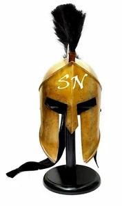 Antique SPARTAN 300 Helmet Armor Medieval Brass Warrior W/ Black Plume Halloween - Picture 1 of 5