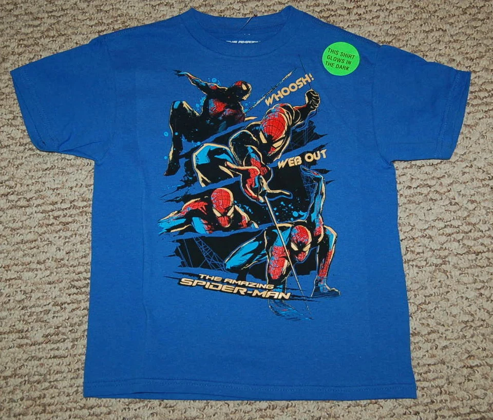 Boys Tee Shirt BLUE Glow In Dark SPIDERMAN Web Out SIZE XXL 18 - Image 1 of 1