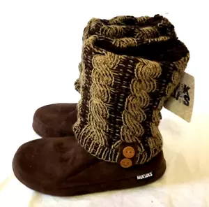 Muk Luks Boots sz 8.5 Brown Ombre Cable Knit Mid Calf Ankle Super Soft 16052 NWT - Picture 1 of 13