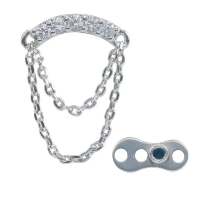 14G G23 Titanium Base Clear CZ Dermal Anchor Top Piercing Body Jewelry - Image 1 of 4