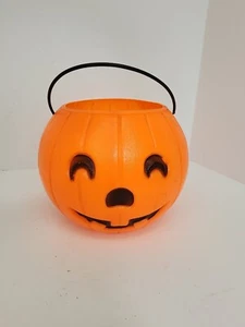 Vintage 1985 Jack O Lantern Pumpkin Halloween Trick Or Treat Pail Orange  - Picture 1 of 19