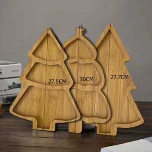 Christmas Tree Shaped Wooden Serving Plates Decorative Sandwich Snacks Trays - Picture 1 of 9