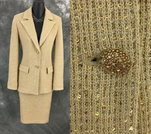 BEAUTIFUL St John gold shimmer embellished skirt suit size 4 6 - Picture 1 of 9