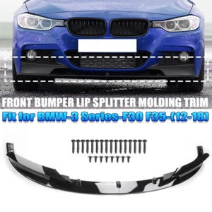 FRONT SPLITTER LIP SPOILER Fits BMW 3 SERIES F30 F31 M SPORT 12-2018 GLOSS BLACK - Picture 1 of 13