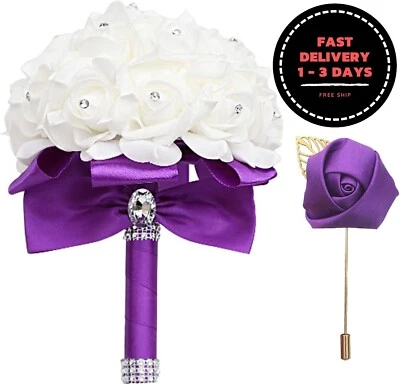 Ramo de novia: rosas artificiales para novia y damas de honor con cintas suaves - Image 1 of 4