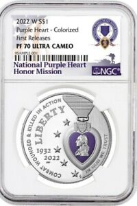 2022 W Colorized Purple Heart Silver Dollar Ngc Pf70 Ultra Cameo Fr - Presale