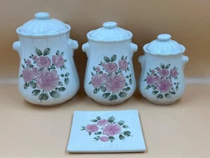 VTG Gibson Housewares "Roseland" Floral 6-Piece Canister Set w-Matching Trivet - Picture 1 of 10