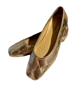 TROTTERS Shoes Hanny Flats Gold Woven Leather Ballet Loafers Size 8 Never Worn - Picture 1 of 12