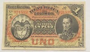 1895 COLOMBIA BANCO NACIONAL  . 1 PESO  .GEM  UNC. RARE - Picture 1 of 2
