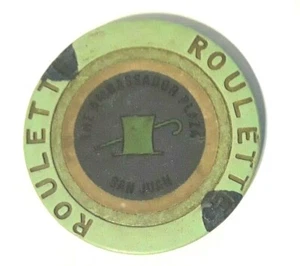 AMBASSADOR PLAZA Hotel Grn Hat ROULETTE Casino Chip Condado SANJUAN Puerto Rico - Picture 1 of 2