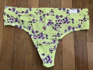 Plus Size 22/24 Lane Bryant Cacique Comfort Bliss Thong Nylon Lime Purple Flower - Picture 1 of 6