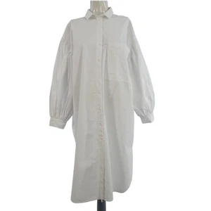 Poplin Shirt Dress Midi Balloon Sleeve H&M Rounded Hem Oversized size S BNWT - Picture 1 of 13
