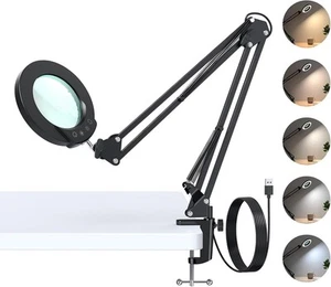 Upgraded 10X Magnifying Glass with Light and Clamp, Touch Control Real Glass ... - Picture 1 of 7
