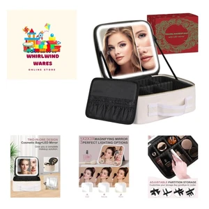 Makeup Bag with LED Mirror, Makeup Organizer Train Case with 1X,2X,3X Vanity ... - Picture 1 of 7